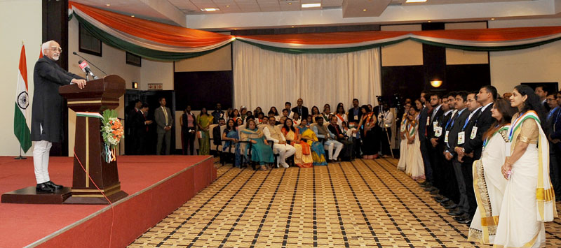iNDIA'S Vice President M. Hamid Ansari addressing the Indian community, in Kigali, Rwanda on February 19, 2017.(PIB PHOTO)