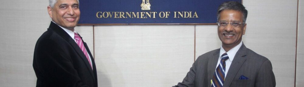 Diplomat Gopal Baglay, a 1992 batch IFS officer, with his predecessor Vikas Swarup as Spokesperson in the External Affairs Ministry.(MEA Photo)