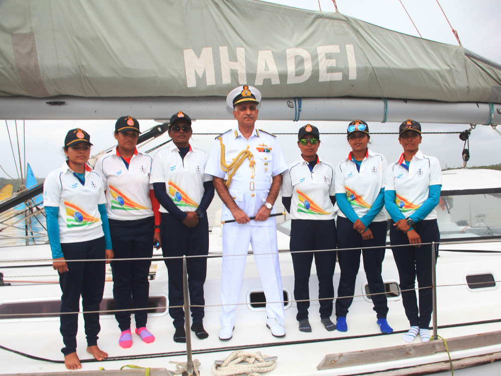 Indian Navy inducted all women crew INSV Tarini on Saturday, February 18, 2017 and set to voyage around the world from August 2017. (Photo: Indian Navy)