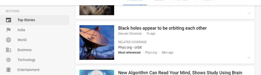 New Google News Page for India edition