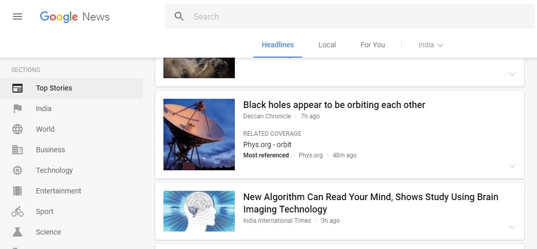New Google News Page for India edition