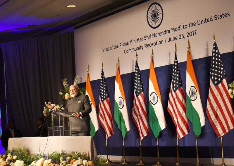 The Prime Minister, Mr Narendra Modi addressing at the Indian Community Reception, in Washington DC, USA on June 25, 2017.(PIB)
