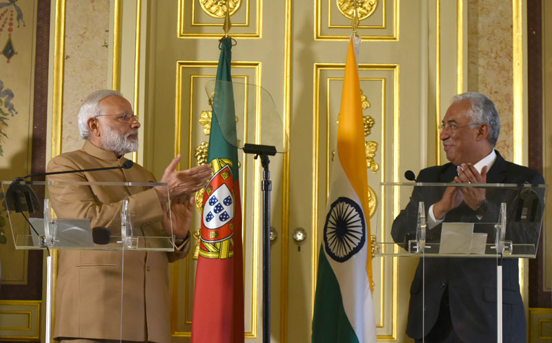 The Prime Minister, Mr Narendra Modi and the Prime Minister of Portugal, Mr. Antonio Costa at the signing ceremony of MoU between India and Portugal, at Lisbon, Portugal on June 24, 2017.(PIB)