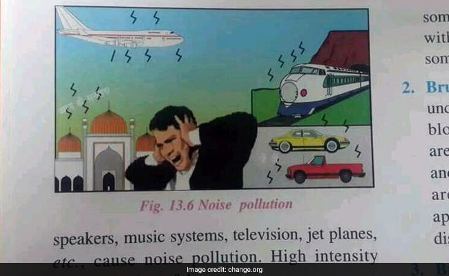 Textbook Shows Mosque as Source of Noise Pollution Alongwith Car, Plane