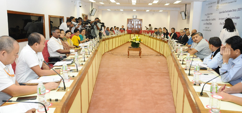The Indian delegation led by the Secretary, DoNER, Naveen Verma and Japanese delegation led by the Japanese Ambassador to India, Mr. Kenji Hiramatsu, during the first discussion meeting of the Japan-India Coordination Forum (JICF) for Development of North-Eastern Region, in New Delhi on August 03, 2017.(PIB)