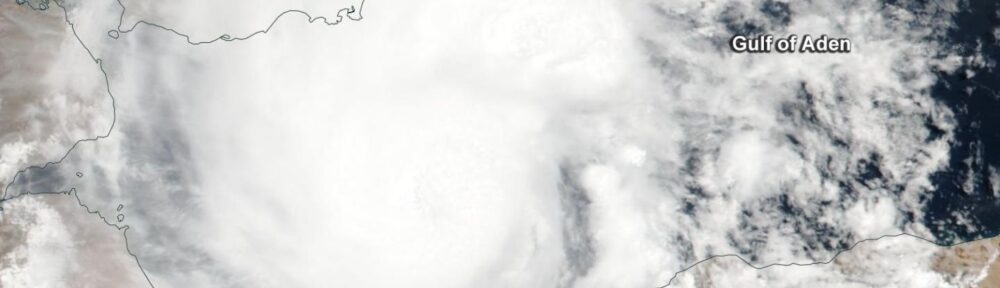 On May 18, 2018, the VIIRS instrument aboard NASA-NOAA's Suomi NPP satellite captured a true-color image of Tropical Cyclone Sagar in the Gulf of Aden, between Yemen to the north and Somalia to the south. Credit: NOAA/NASA Goddard Rapid Response Team