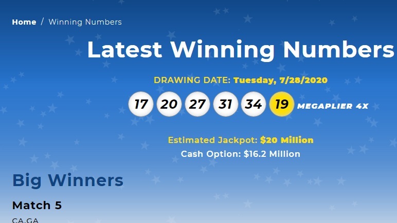 Mega Millions July 28,2020 winning numbers