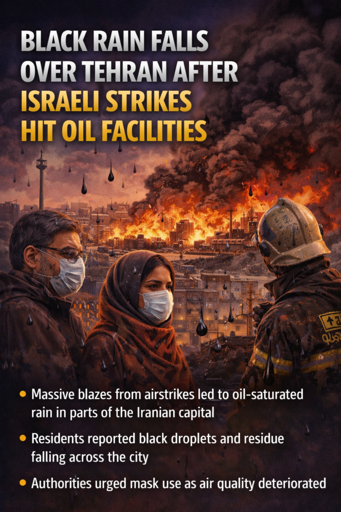 Israel Strikes Iran Oil Fields, Black Rain Envelopes Tehran; Breathing Problem Pervades