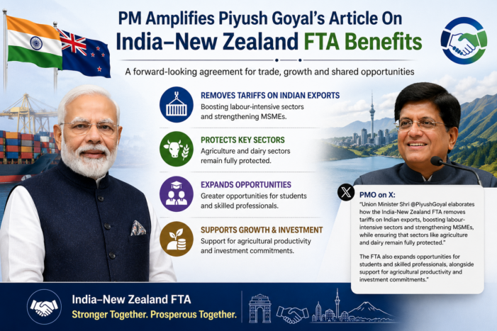 PM Shares Article Showcasing Benefits Of India–New Zealand FTA