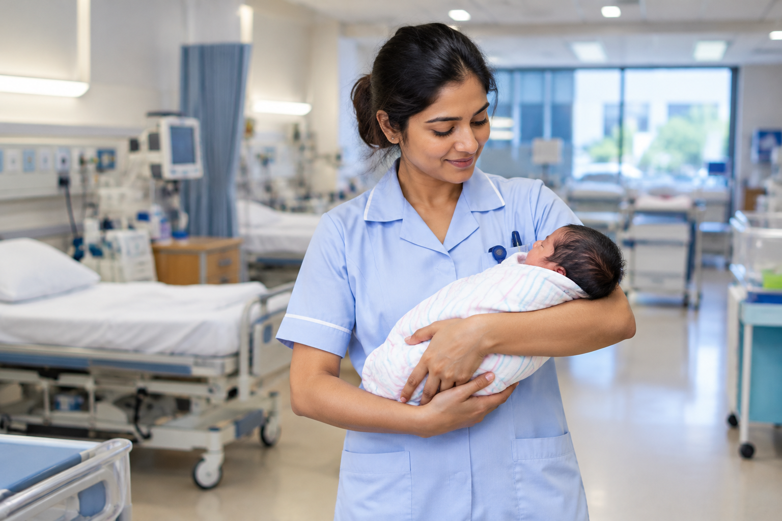 Representational image: A nurse cradles a newborn in a hospital maternity ward. The image is illustrative and does not depict the nurse featured in the Reddit account.