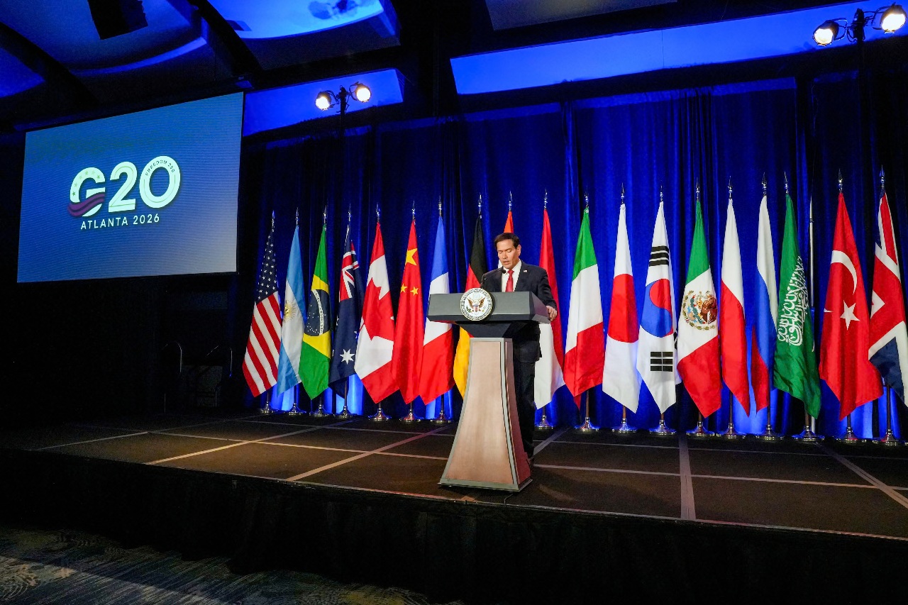 US secretary of state Marco Rubio speaks at the G20 foreign ministers’ meeting in Atlanta, Georgia